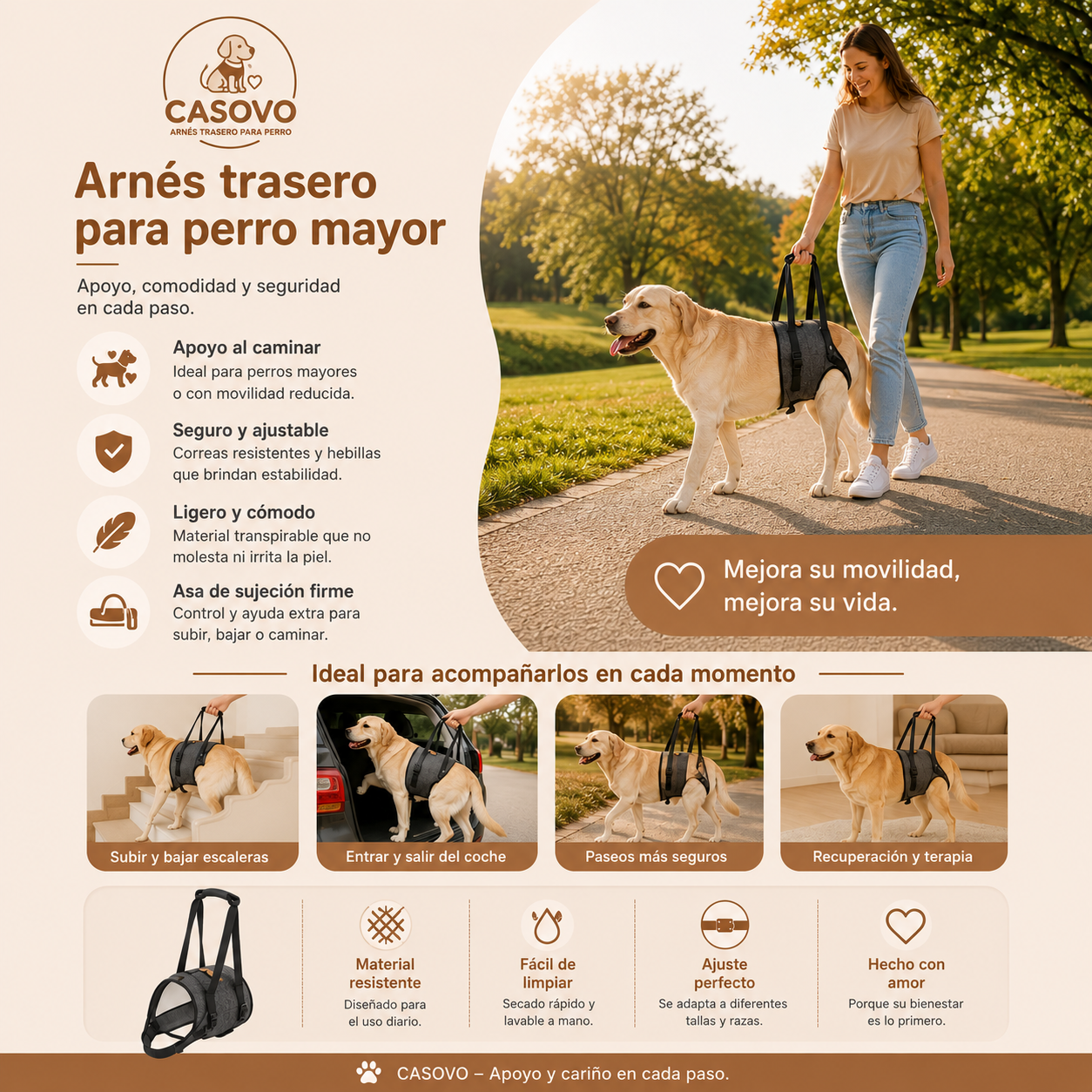 Arnés de ayuda trasero para perros